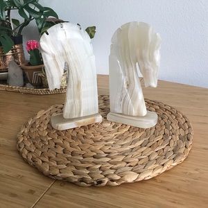 Mid-century onyx carved horse bookends